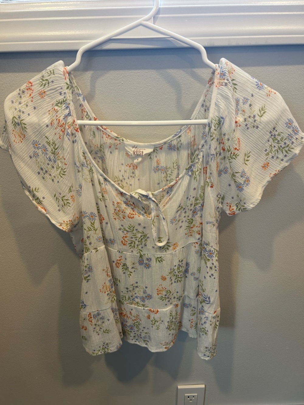 Floral Peplum Tie-Front Camisole - Ivory with Blue & Orange Floral